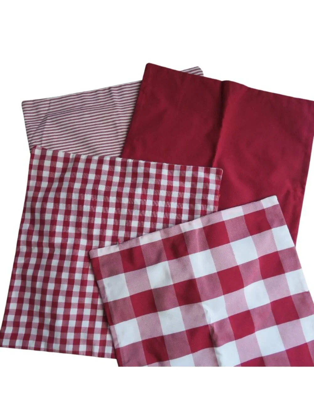Set of 4 Red White Plaid Solid Pillow Covers 18